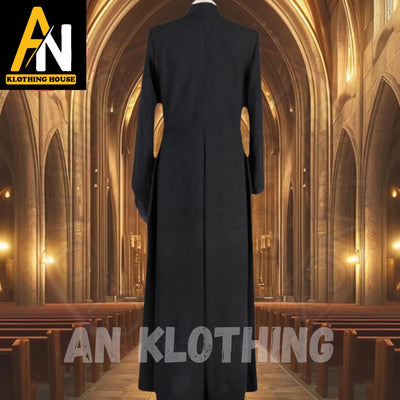 Black Roman Cassock – Custom-Tailored Clergy Vestment – Traditional Liturgical Priest Robe – Elegant Church Attire – Tailored Religious Coat