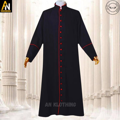 New Catholic Black Roman Cassock – Wool Blend Clergy Robe - Custom Clerical Vestment for Priests - Men & Women Church Attire - Preacher Robe