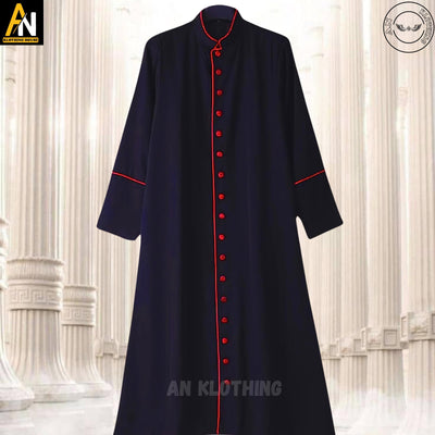 New Catholic Black Roman Cassock – Wool Blend Clergy Robe - Custom Clerical Vestment for Priests - Men & Women Church Attire - Preacher Robe