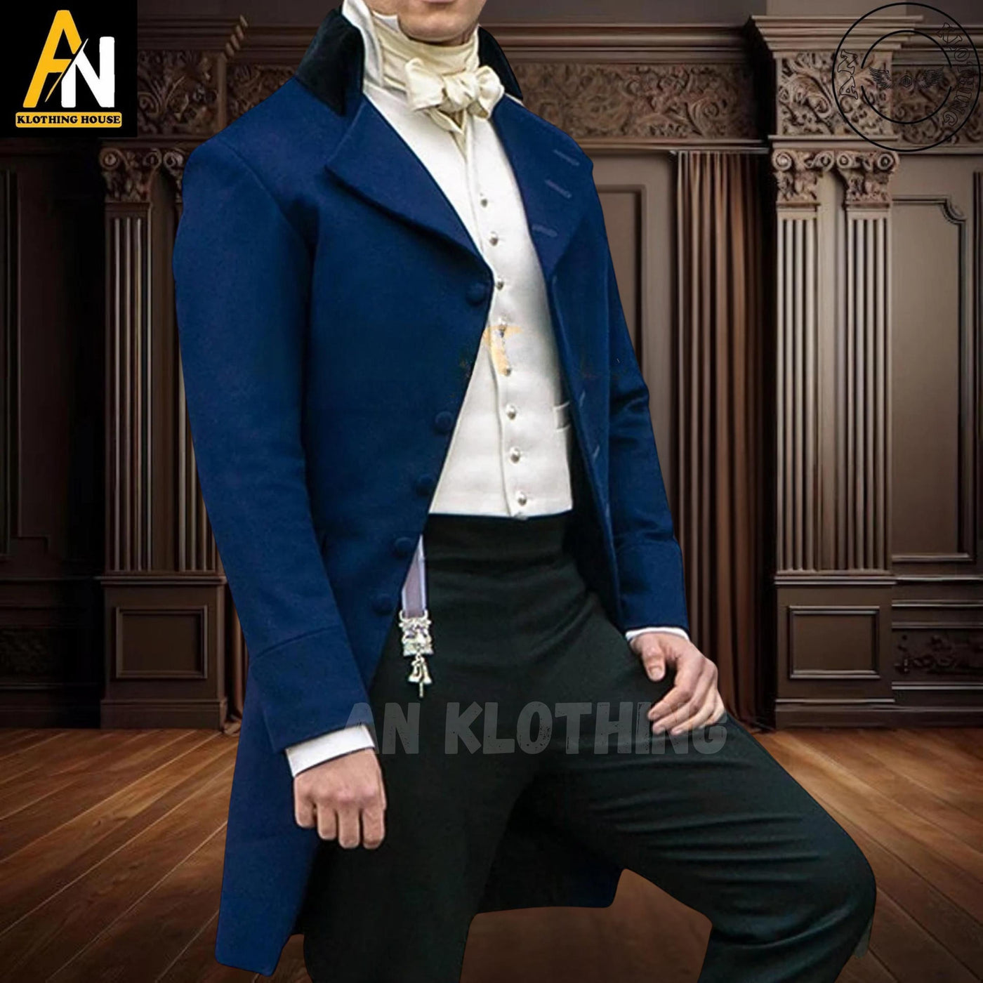 Men’s Blue Wool Coat Colin Bridgeton Regency Tailcoat - 18th Century Victorian Style, Custom Fit Wedding Regency Tailcoat
