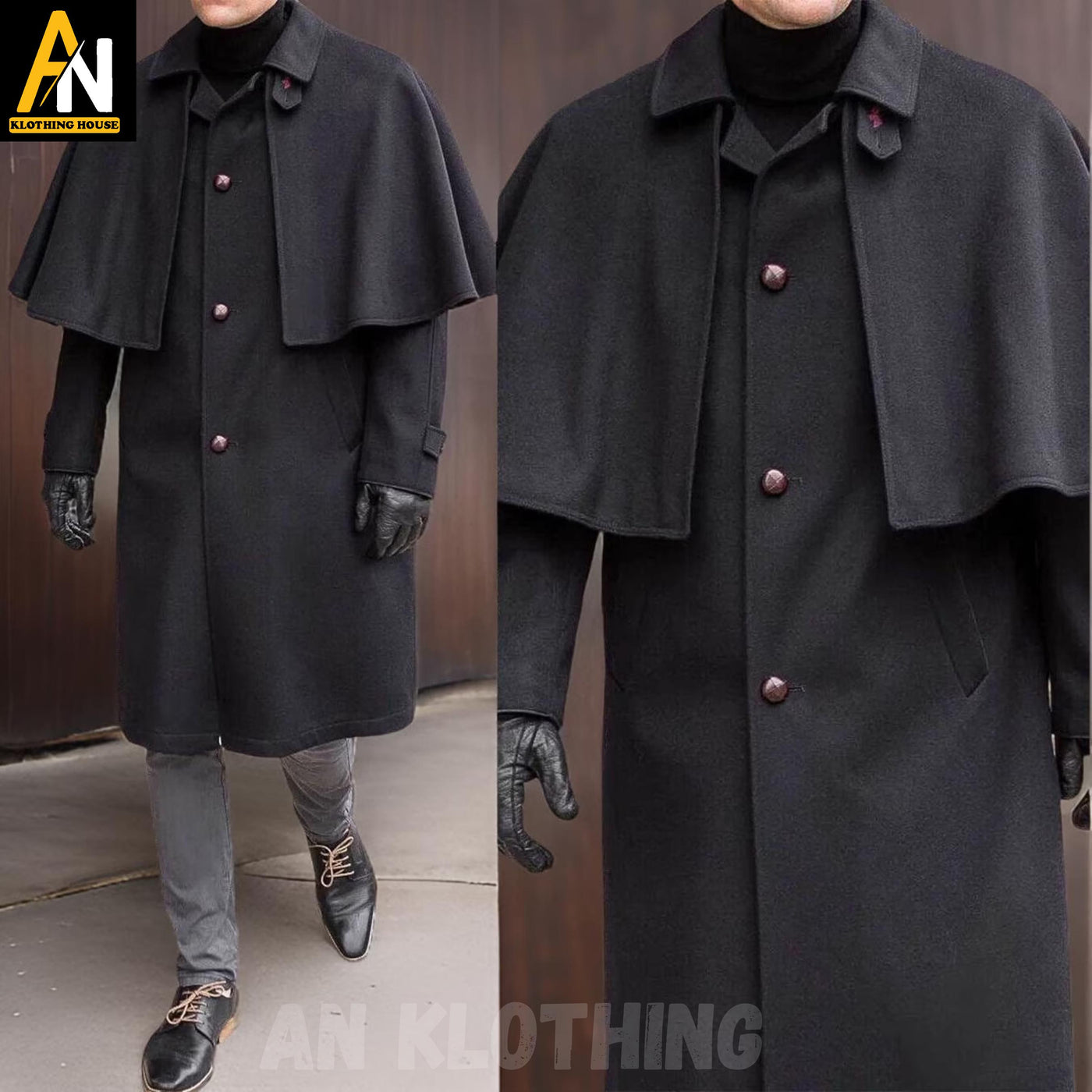 Regency Garrick Overcoat - Cape Wool Coachman's Coat - Historical Reenactment Black Wool Overcoat Jacket - Vintage Style Outerwear