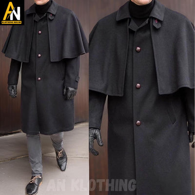 Regency Garrick Overcoat - Cape Wool Coachman's Coat - Historical Reenactment Black Wool Overcoat Jacket - Vintage Style Outerwear