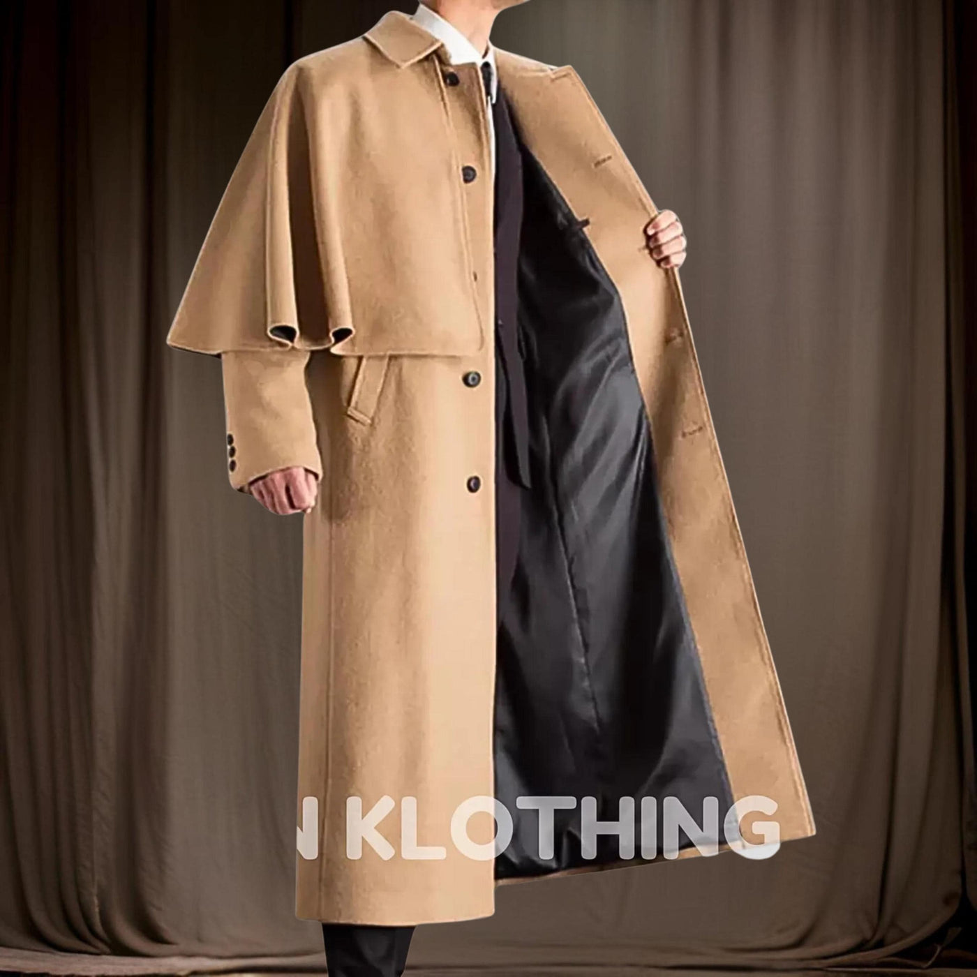 Beige Men's Cape Coat - Men's Victorian Inverness Cape Coat | Garrick Coachmen Style | Special Beige Color - Formal Slim - Wool Coat
