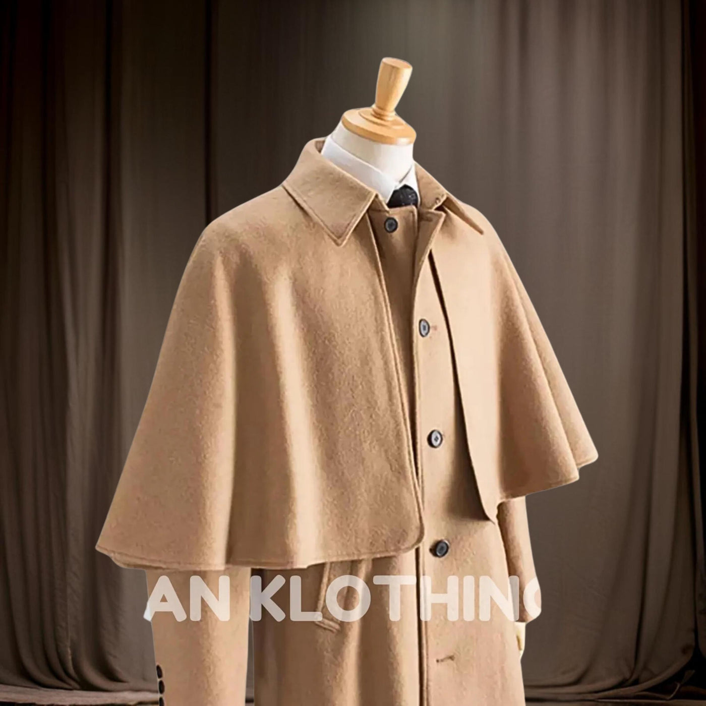 Beige Men's Cape Coat - Men's Victorian Inverness Cape Coat | Garrick Coachmen Style | Special Beige Color - Formal Slim - Wool Coat