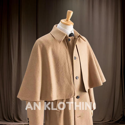Beige Men's Cape Coat - Men's Victorian Inverness Cape Coat | Garrick Coachmen Style | Special Beige Color - Formal Slim - Wool Coat