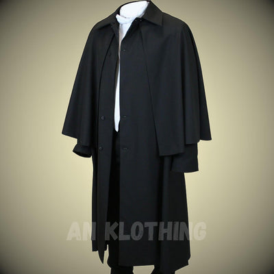 Men's Inverness Cape Coat - Callahan Frock Coat - Duster Coat - Black Christmas Inverness Coat - A Wool Overcoat with a Classic Cape Design
