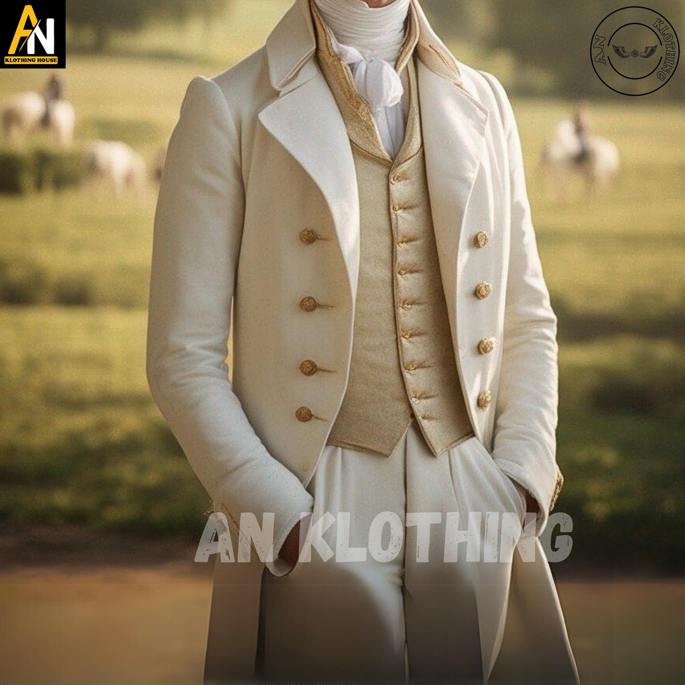 Exquisitely Handmade Mr. Darcy-Inspired Men's White Regency Military Coat – Authentic 1800s Style with Elegant Long Tails ,Custom Fitted