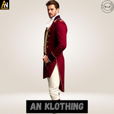 Burgundy Wool Long Regency Tailcoat Complete Outfit, 1800 Regency Complete Outfit Regency Jacket Regency Vest Pants Burgundy Regency Set