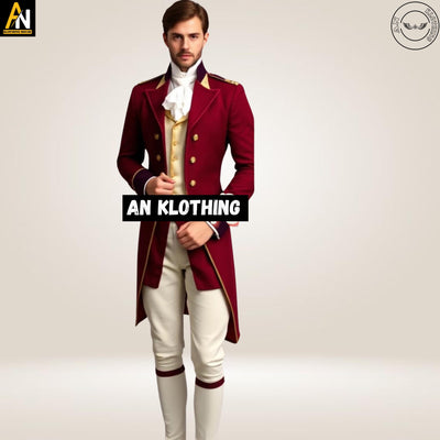 Burgundy Wool Long Regency Tailcoat Complete Outfit, 1800 Regency Complete Outfit Regency Jacket Regency Vest Pants Burgundy Regency Set