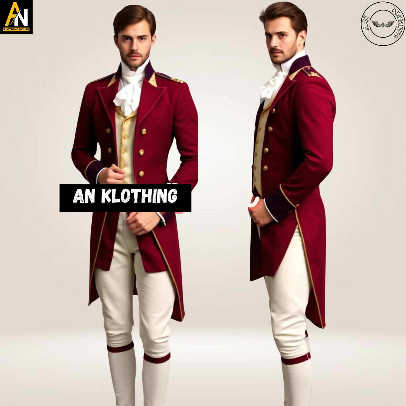 Burgundy Wool Long Regency Tailcoat Complete Outfit, 1800 Regency Complete Outfit Regency Jacket Regency Vest Pants Burgundy Regency Set