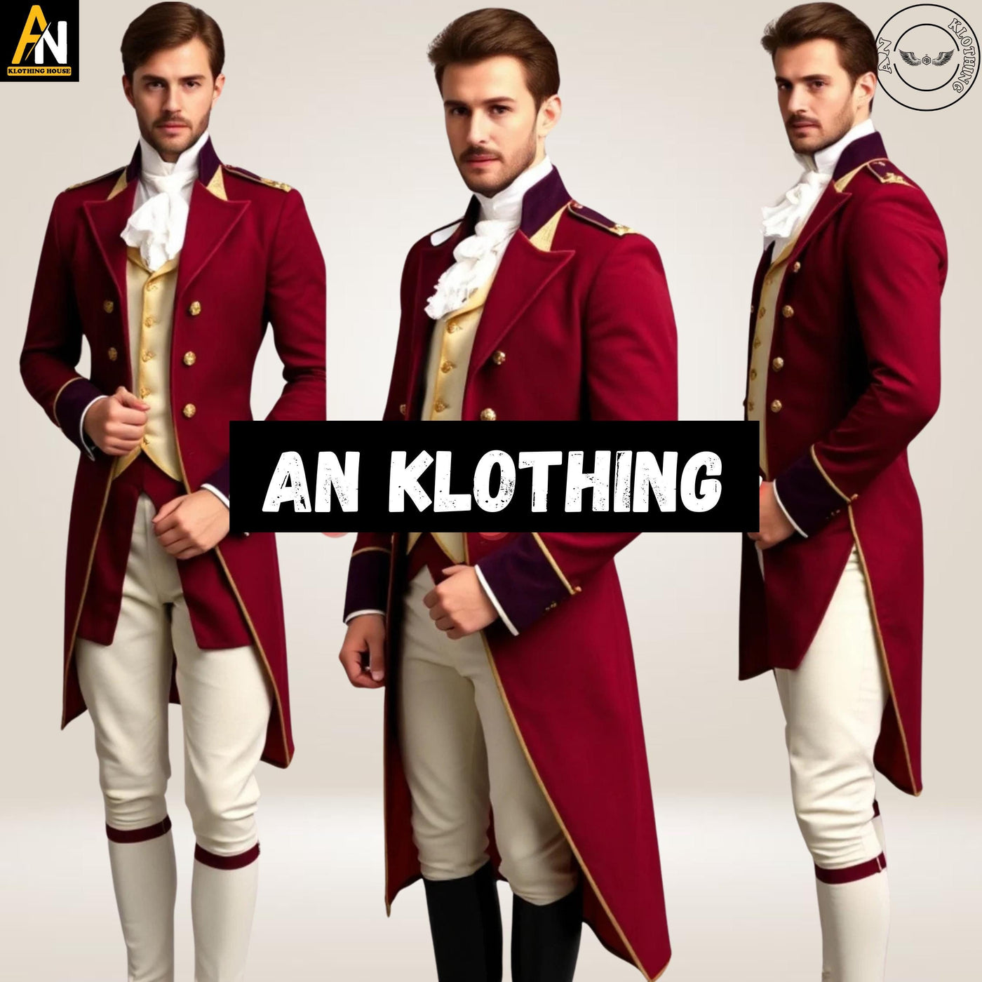 Burgundy Wool Long Regency Tailcoat Complete Outfit, 1800 Regency Complete Outfit Regency Jacket Regency Vest Pants Burgundy Regency Set