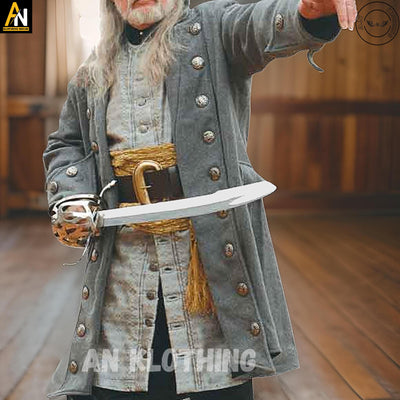 Pirates of Caribbean Pirates of Sea coat -Men's Gray Deluxe Pirate Jacket with Pockets Costume, Men's Pirate Long Coat