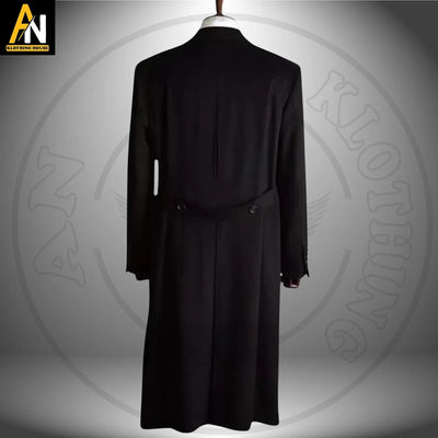 Men's Military-Style Black Wool  Greatcoat - Double-Breasted Long Winter Coat for Timeless Elegance and Sophisticated Fashion