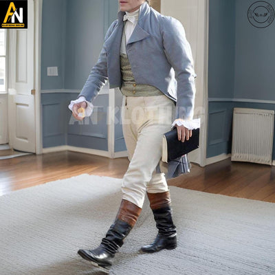 Men's Grey Wool Regency Tailcoat - Perfect for Weddings, Theater Costumes and Historical Event, Handmade Jacket