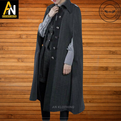 New Men's Black Replica Military Cape-Griffin School Women Long Cloak - Custom Tailored Wool Coat - Officers Jacket - Long Coat