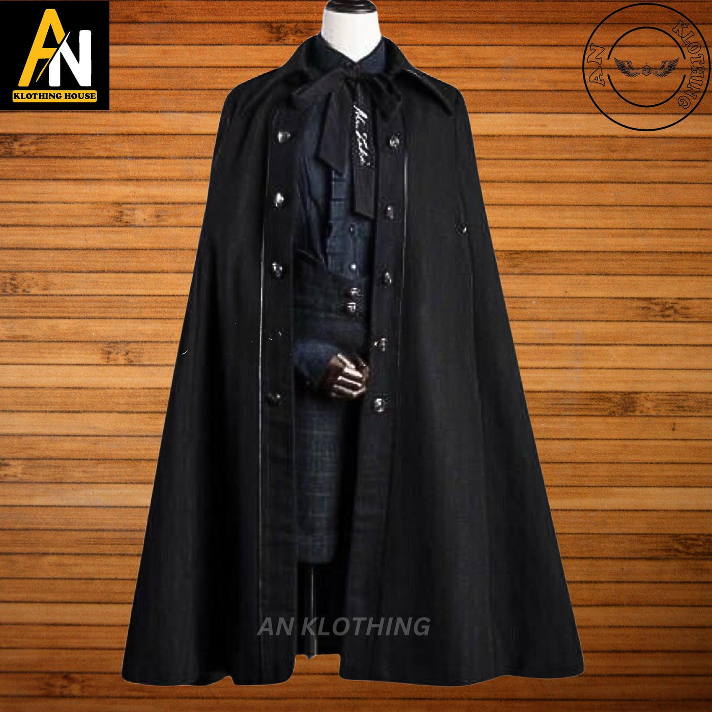 New Men's Black Replica Military Cape-Griffin School Women Long Cloak - Custom Tailored Wool Coat - Officers Jacket - Long Coat