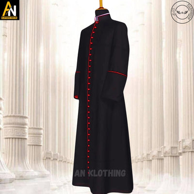 New Catholic Black Roman Cassock – Wool Blend Clergy Robe - Custom Clerical Vestment for Priests - Men & Women Church Attire - Preacher Robe