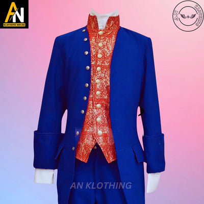 Brand New Men’s Blue 18th Century Frock Coat - Historical Colonial Outfit - Jamie Fraser Costume - Regency Coat - Rococo Cosplay