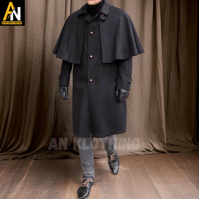 Regency Garrick Overcoat - Cape Wool Coachman's Coat - Historical Reenactment Black Wool Overcoat Jacket - Vintage Style Outerwear