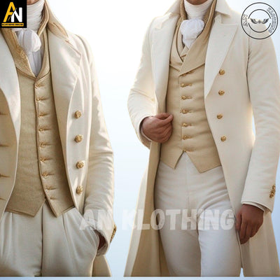 Exquisitely Handmade Mr. Darcy-Inspired Men's White Regency Military Coat – Authentic 1800s Style with Elegant Long Tails ,Custom Fitted