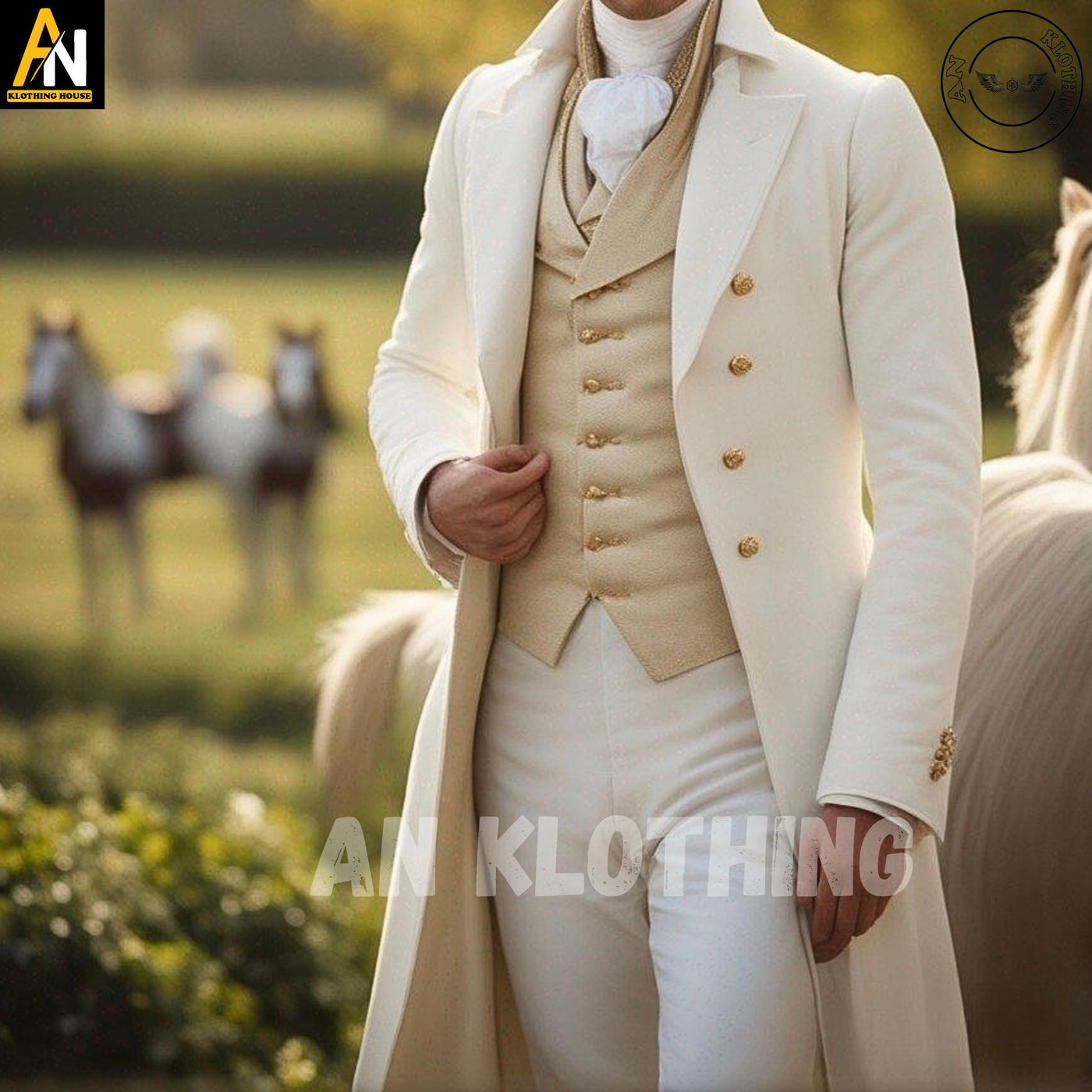 Exquisitely Handmade Mr. Darcy-Inspired Men's White Regency Military Coat – Authentic 1800s Style with Elegant Long Tails ,Custom Fitted