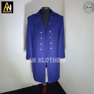 Men's Royal Blue Regency Tail Coat with Double-Breasted Waistcoat, and Fitted Cream Breeches, Early 19th-Century Fashion, Men's Regency Suit
