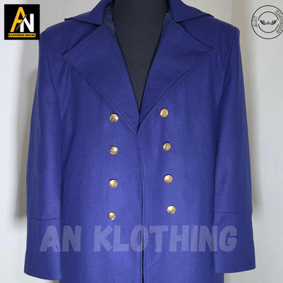Men's Royal Blue Regency Tail Coat with Double-Breasted Waistcoat, and Fitted Cream Breeches, Early 19th-Century Fashion, Men's Regency Suit
