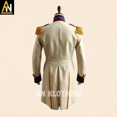 Regency-Inspired Military Tailcoat with Gold Accents and Epaulettes – Elegant Jacket - Outerwear For Historical Reenactment