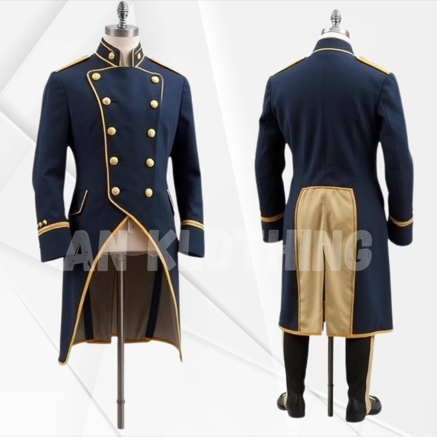 Exquisite Navy Military-Inspired Coat with Striking Gold Accents and Elegant Tailored Design - Regency Era Jacket - A Timeless Statement Set