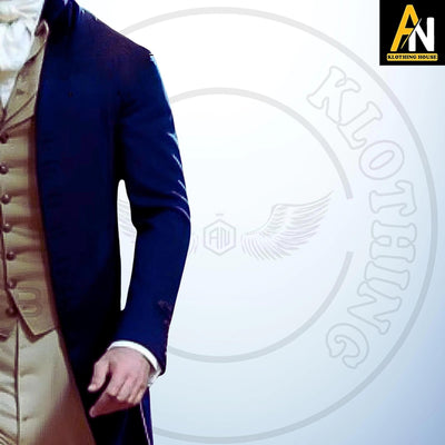 Exquisitely Handmade Mr. Darcy-Inspired Men's Dark Blue Regency Coat – Authentic 1800s Style – Custom Fitted Masterpiece - Regency Jacket