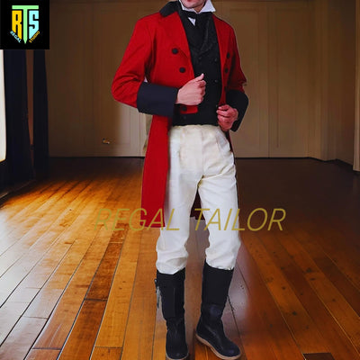Brand New Men’s Red Victorian Regency Tailcoat & Breeches Set - 1830-50 Dated - Custom Fit Regency Fashion Coat - Regency Jacket