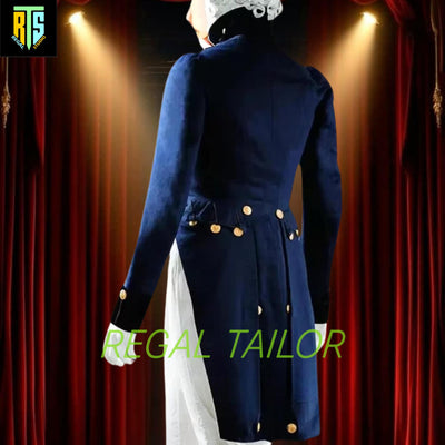 Men's Blue Regency Era 1810 to 1830 Men Fashion Navy Blue Wool Men Jacket - Men's Regency Coat - Regency Jacket - Custom Fitted Masterpiece