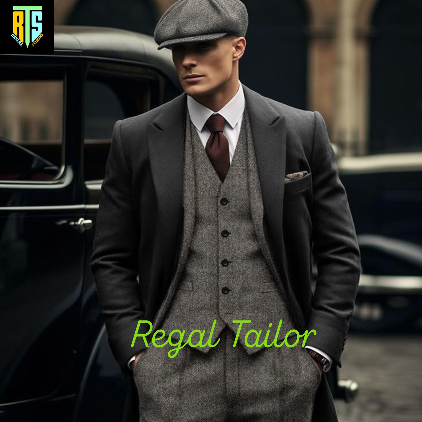 Men's 3-Piece Tweed Suit with Long Coat - Peaky Blinders Style - Tweed Herringbone - Tom Shelby Inspired - Tailor-Made - High-Quality Coat