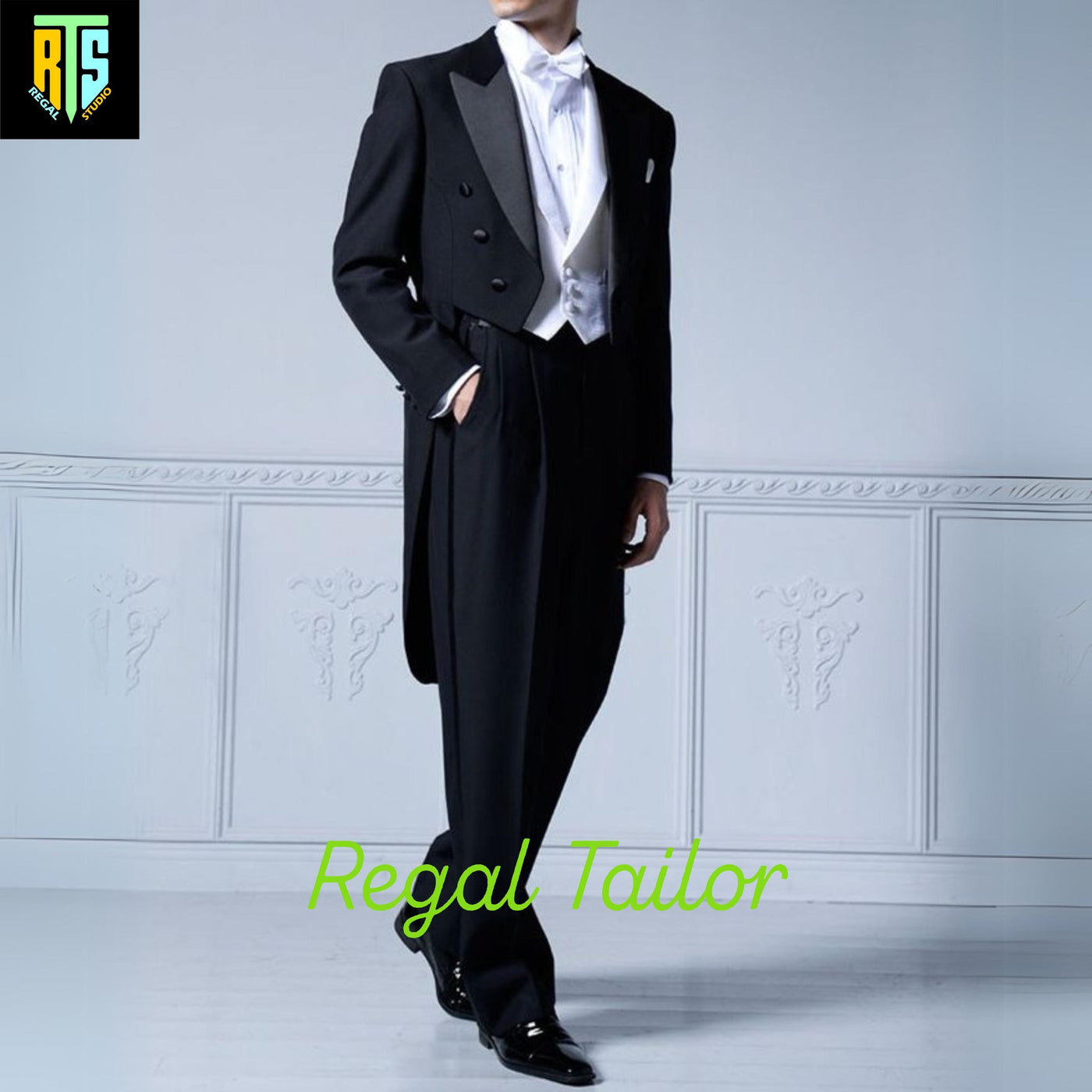 Exquisitely Handmade Men's Black Regency Tailcoat – Authentic 1800s Style with Elegant Long Tails - Custom Fitted - Black Wool Coat
