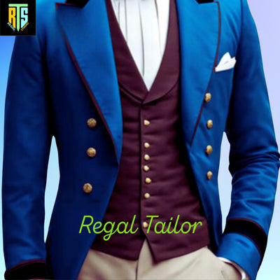 Handmade Brand New Men's Blue Regency 1800's Regency Coat- Handmade Coat – Custom Fitted Masterpiece - Regency Jacket By RTS