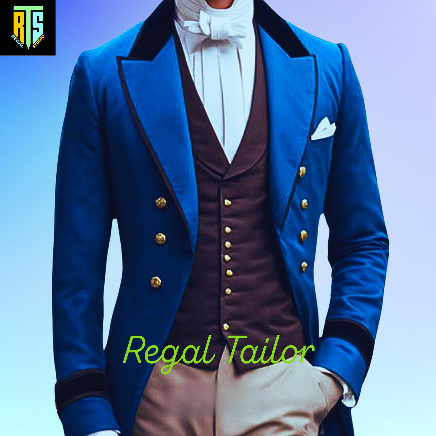 Handmade Brand New Men's Blue Regency 1800's Regency Coat- Handmade Coat – Custom Fitted Masterpiece - Regency Jacket By RTS
