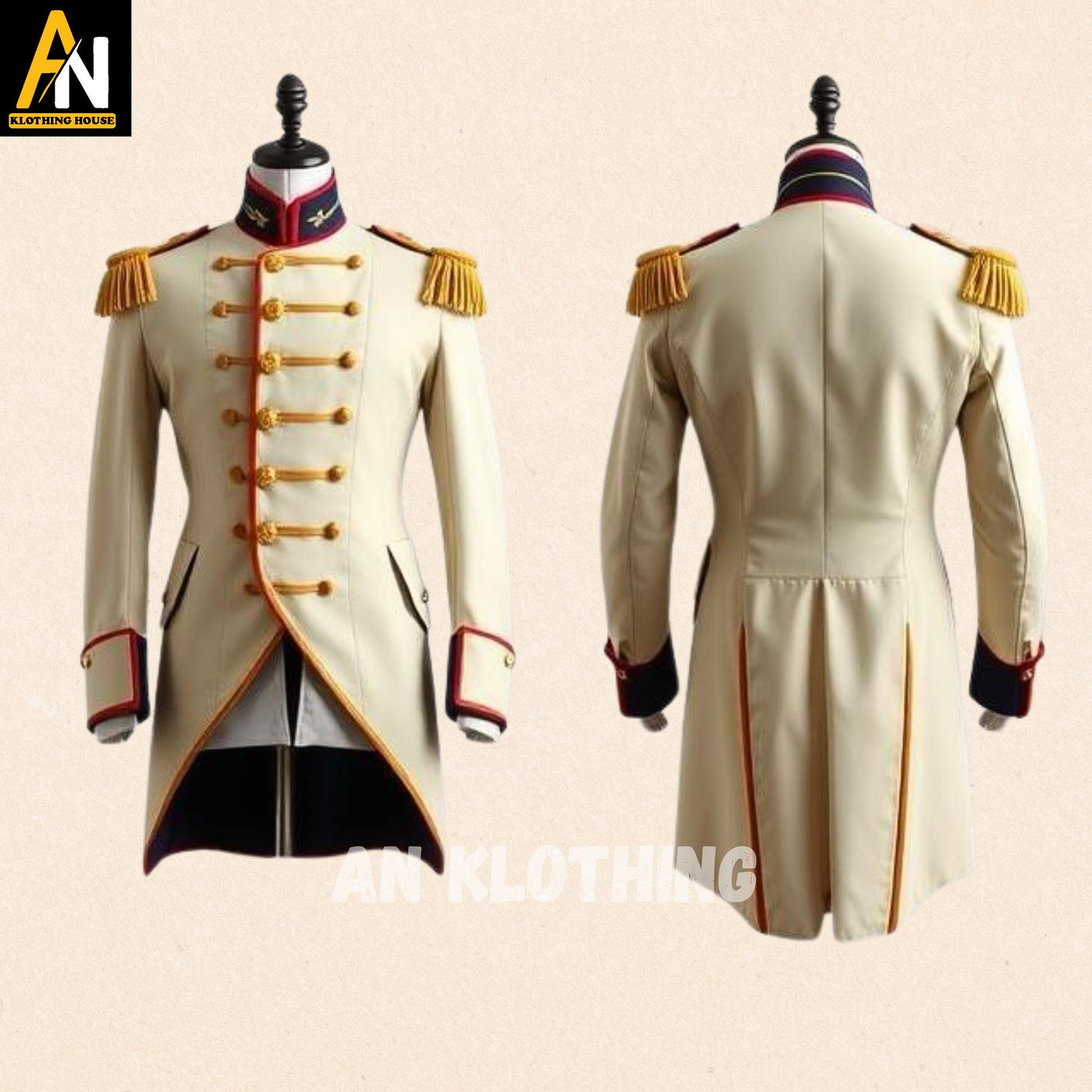 Regency-Inspired Military Tailcoat with Gold Accents and Epaulettes – Elegant Jacket - Outerwear For Historical Reenactment