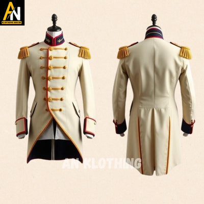 Regency-Inspired Military Tailcoat with Gold Accents and Epaulettes – Elegant Jacket - Outerwear For Historical Reenactment