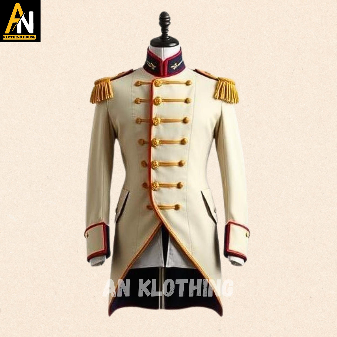 Regency-Inspired Military Tailcoat with Gold Accents and Epaulettes – Elegant Jacket - Outerwear For Historical Reenactment