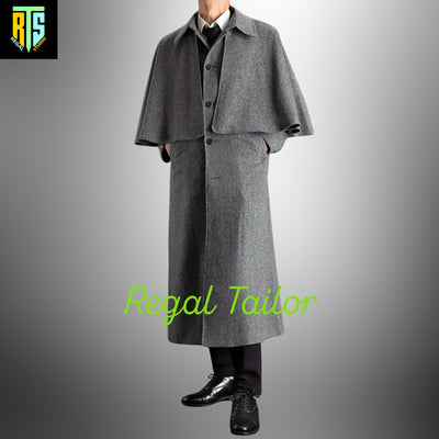 Gray Inverness Cape Coat – A Custom Made Wool Overcoat With A Classic Cape Design - Elegant Coachmen's Coat - Regency Garrick Overcoat