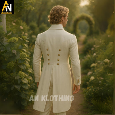 Mr. Darcy-Inspired Men's White Regency Tailcoat – Authentic 1800s Style with Elegant Long Tails - Custom Fitted - Rare Regency Tailcoat