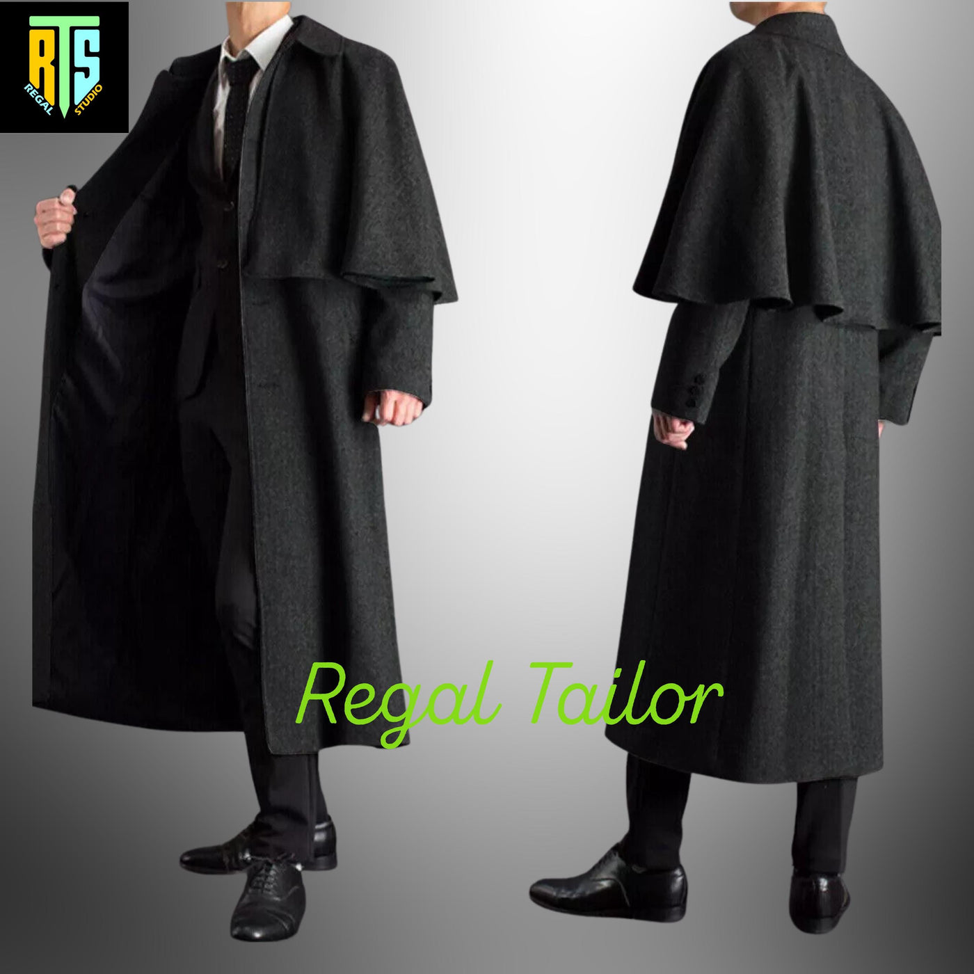 Black Inverness Cape Coat – A Custom Made Wool Overcoat With A Classic Cape Design - Elegant Coachmen's Coat - Regency Garrick Overcoat