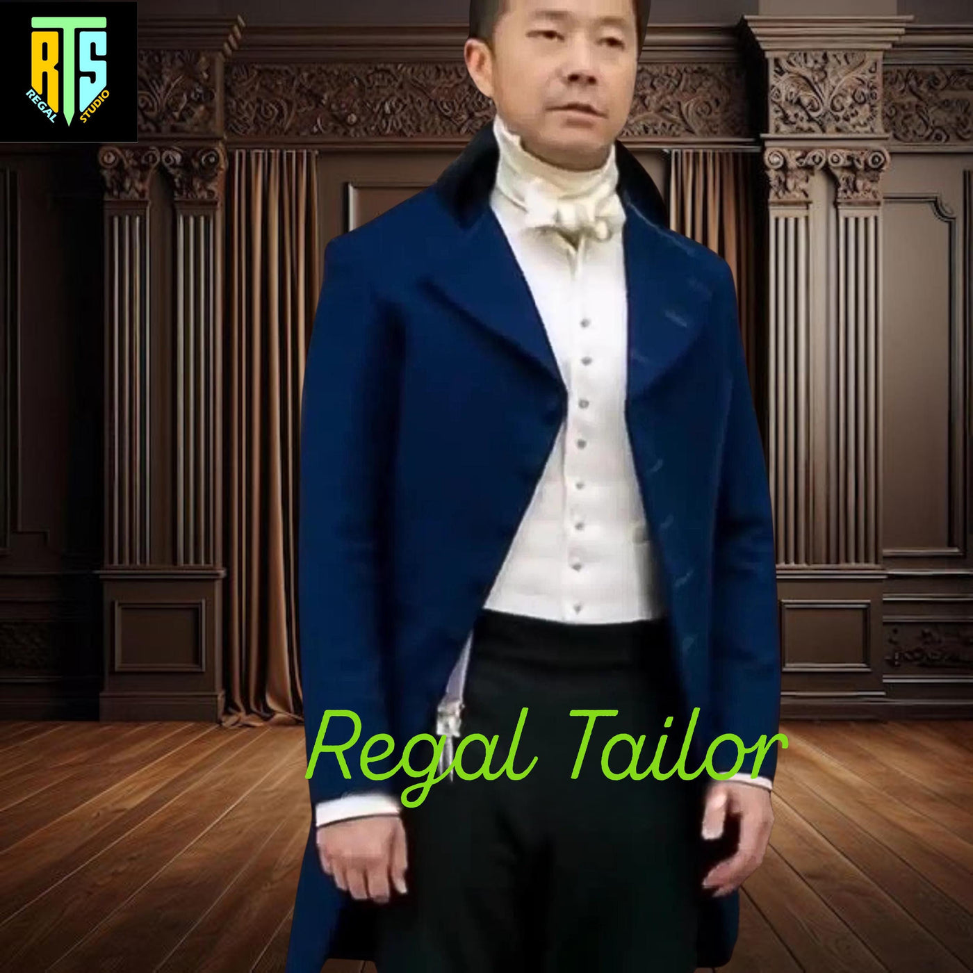 Men’s Blue Wool Tailcoat - Colin Bridgeton Regency Tailcoat - 18th Century Victorian Style - Custom Fit Wedding Regency Tailcoat - By RTS