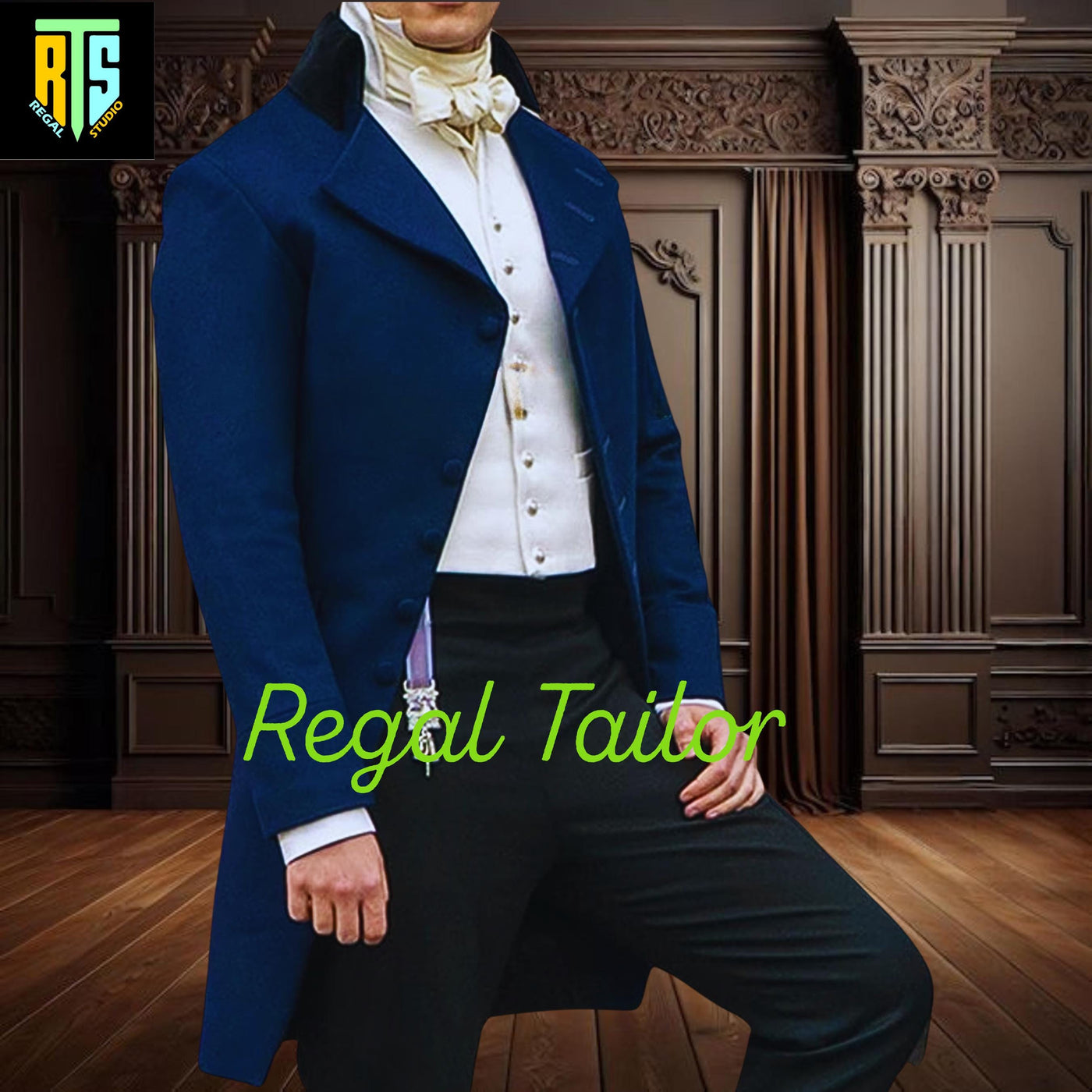 Men’s Blue Wool Tailcoat - Colin Bridgeton Regency Tailcoat - 18th Century Victorian Style - Custom Fit Wedding Regency Tailcoat - By RTS