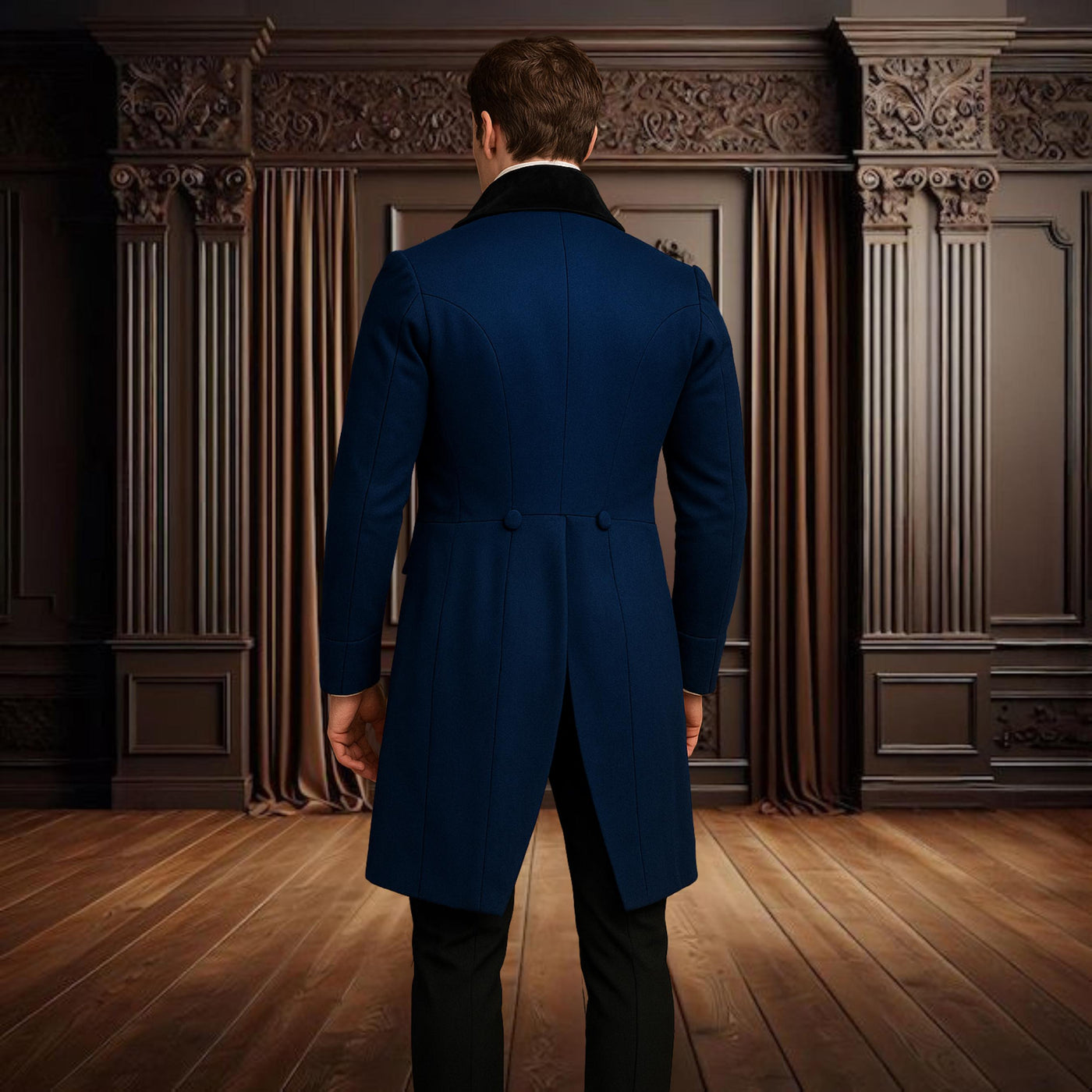 Men’s Blue Wool Tailcoat - Colin Bridgeton Regency Tailcoat - 18th Century Victorian Style - Custom Fit Wedding Regency Tailcoat - By RTS