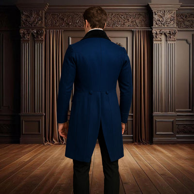 Men’s Blue Wool Tailcoat - Colin Bridgeton Regency Tailcoat - 18th Century Victorian Style - Custom Fit Wedding Regency Tailcoat - By RTS