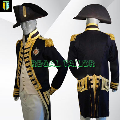 British Royal Navy Vice Admiral Jacket - Officers Uniform Coat | Steampunk Naval Costume for Cosplay & Historical Reenactments - Regency Set