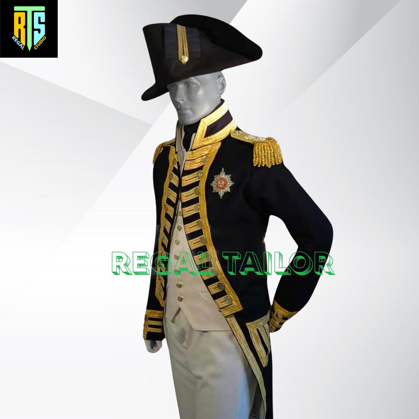 British Royal Navy Vice Admiral Jacket - Officers Uniform Coat | Steampunk Naval Costume for Cosplay & Historical Reenactments - Regency Set