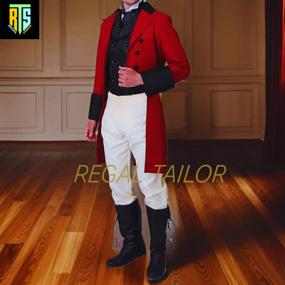 Brand New Men’s Red Victorian Regency Tailcoat & Breeches Set - 1830-50 Dated - Custom Fit Regency Fashion Coat - Regency Jacket