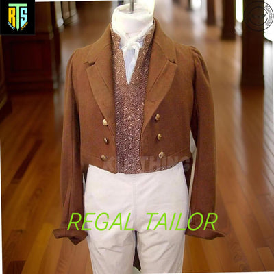 Men’s 1810-1830 Regency Brown Wool Tailcoat - Custom Made - British Officer & Napoleonic Regency Style Coat - Old Era Suit - Regency Jacket